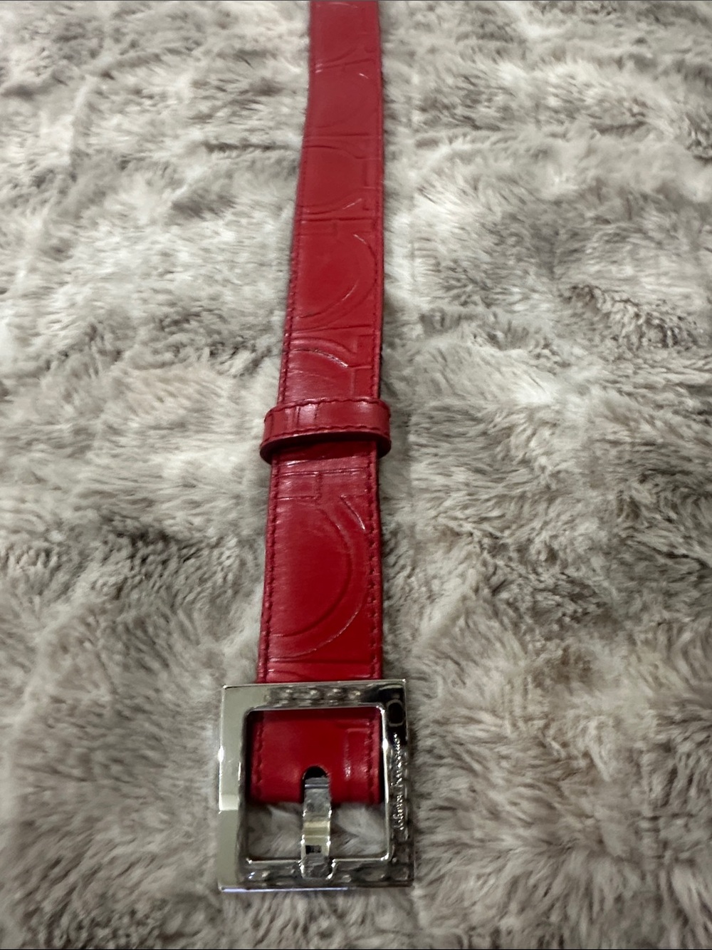 Salvatore Ferragamo Red Leather Belt with Silver signature Buckle
